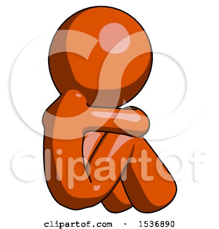 Orange Design Mascot Man Sitting with Head down Back View Facing Right by Leo Blanchette