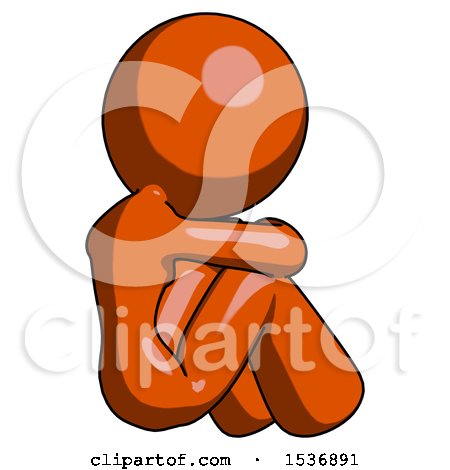Orange Design Mascot Woman Sitting with Head down Back View Facing Right by Leo Blanchette