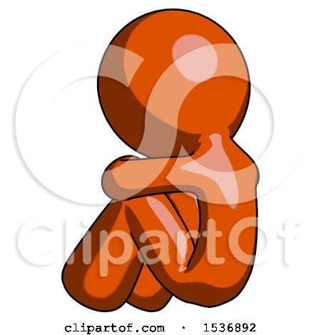 Orange Design Mascot Man Sitting with Head down Back View Facing Left by Leo Blanchette