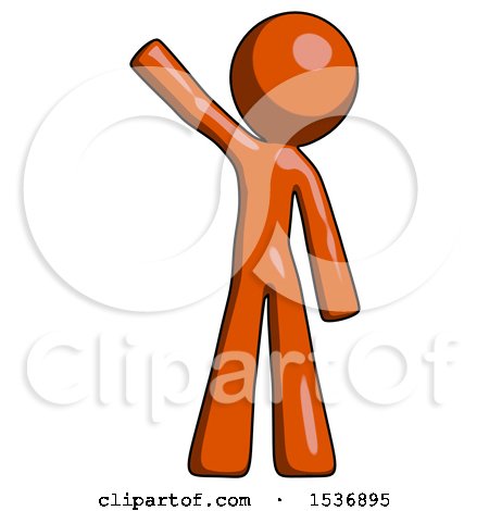 Orange Design Mascot Man Waving Emphatically with Right Arm by Leo Blanchette
