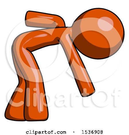Orange Design Mascot Man Picking Something up Bent over by Leo Blanchette
