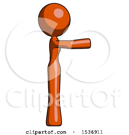 Orange Design Mascot Woman Pointing Right by Leo Blanchette
