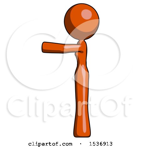 Orange Design Mascot Woman Pointing Left by Leo Blanchette