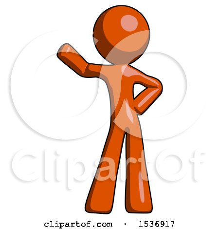 Orange Design Mascot Man Waving Right Arm with Hand on Hip by Leo Blanchette