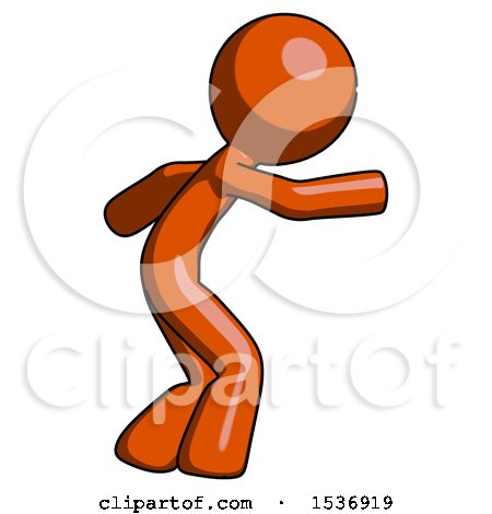 Orange Design Mascot Man Sneaking While Reaching for Something by Leo Blanchette