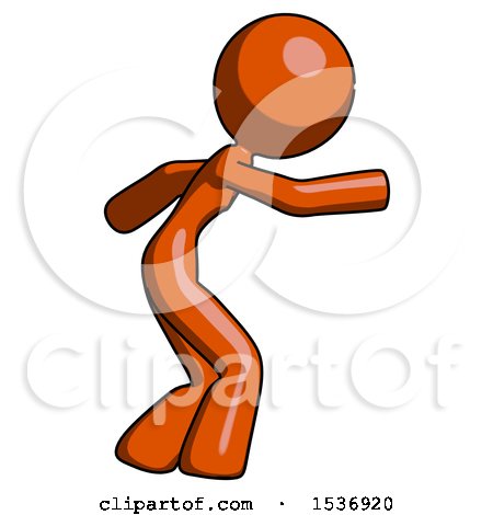 Orange Design Mascot Woman Sneaking While Reaching for Something by Leo Blanchette