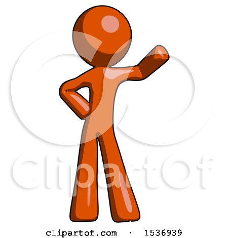 Orange Design Mascot Man Waving Left Arm with Hand on Hip by Leo Blanchette