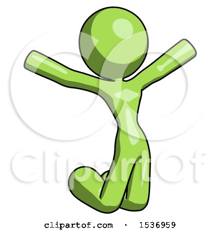 Green Design Mascot Woman Jumping or Kneeling with Gladness by Leo Blanchette