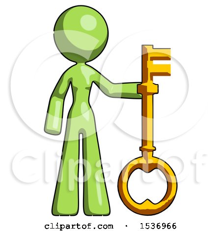 Green Design Mascot Woman Holding Key Made of Gold by Leo Blanchette