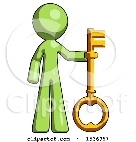Green Design Mascot Man Holding Key Made of Gold by Leo Blanchette