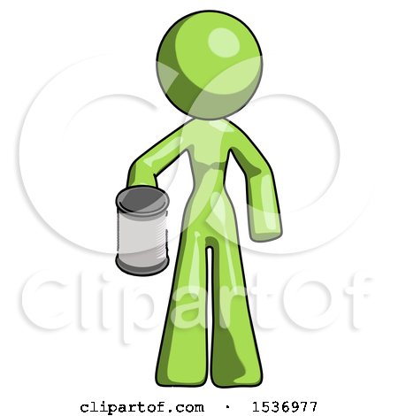 Green Design Mascot Woman Begger Holding Can Begging or Asking for Charity by Leo Blanchette