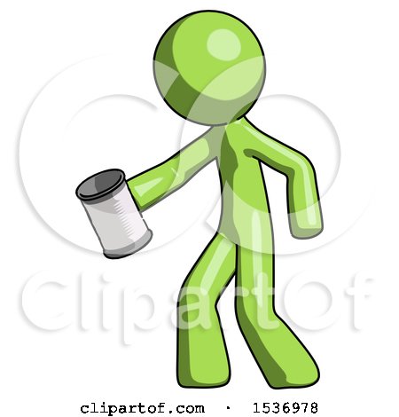 Green Design Mascot Man Begger Holding Can Begging or Asking for Charity Facing Left by Leo Blanchette