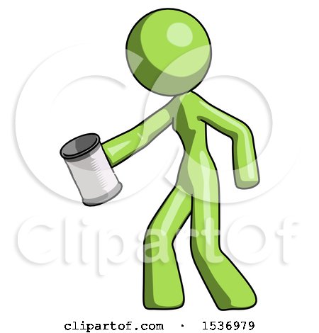 Green Design Mascot Woman Begger Holding Can Begging or Asking for Charity Facing Left by Leo Blanchette