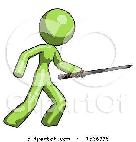 Green Design Mascot Woman Stabbing with Ninja Sword Katana by Leo Blanchette