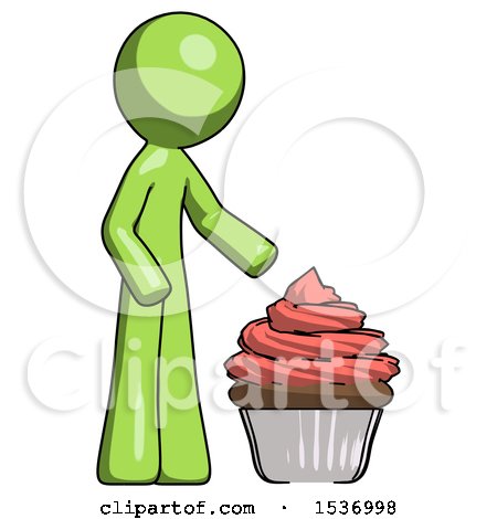Green Design Mascot Man with Giant Cupcake Dessert by Leo Blanchette