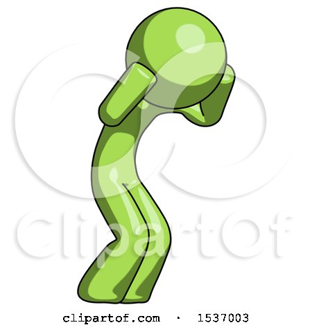 Green Design Mascot Man with Headache or Covering Ears Turned to His Right by Leo Blanchette
