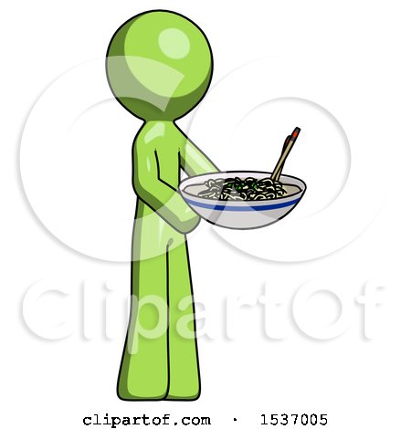 Green Design Mascot Man Holding Noodles Offering to Viewer by Leo Blanchette