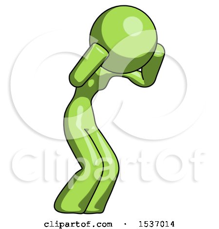 Green Design Mascot Woman with Headache or Covering Ears Facing Turned to Her Right by Leo Blanchette
