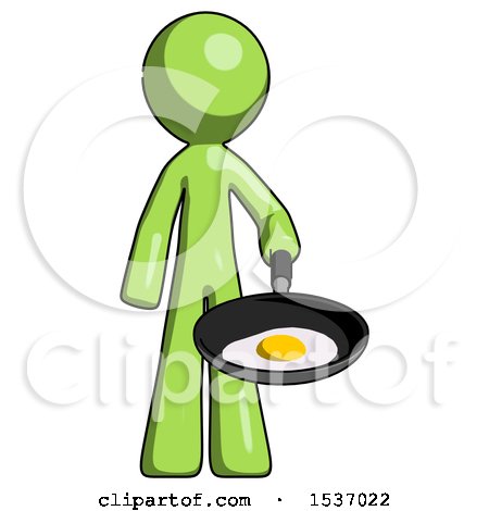 Green Design Mascot Man Frying Egg in Pan or Wok by Leo Blanchette