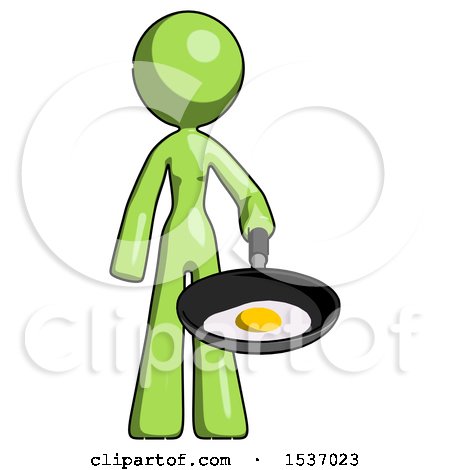 Green Design Mascot Woman Frying Egg in Pan or Wok by Leo Blanchette