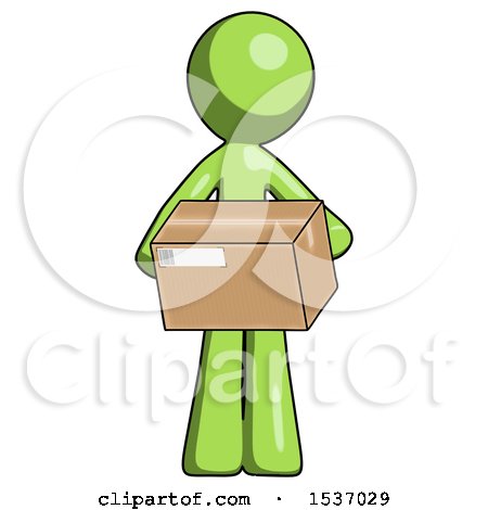 Green Design Mascot Man Holding Box Sent or Arriving in Mail by Leo Blanchette