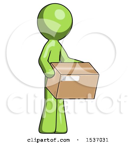 Green Design Mascot Man Holding Package to Send or Recieve in Mail by Leo Blanchette