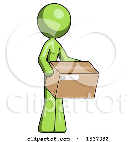 Green Design Mascot Woman Holding Package to Send or Recieve in Mail by Leo Blanchette