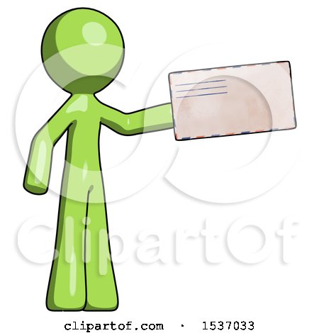 Green Design Mascot Man Holding Large Envelope by Leo Blanchette