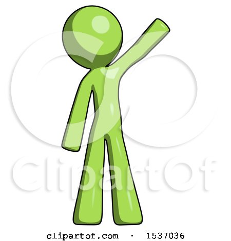 Green Design Mascot Man Waving Emphatically with Left Arm by Leo Blanchette