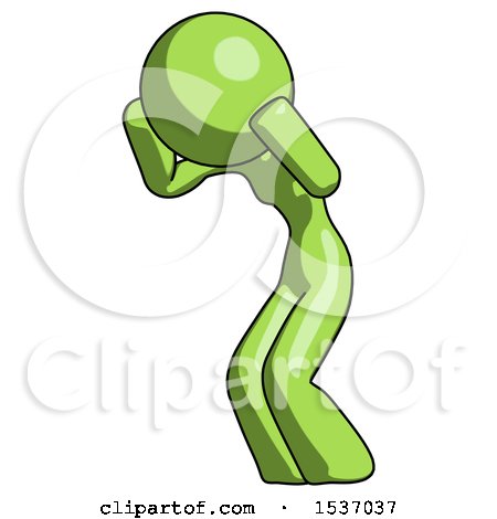 Green Design Mascot Woman with Headache or Covering Ears Facing Turned to Her Left by Leo Blanchette