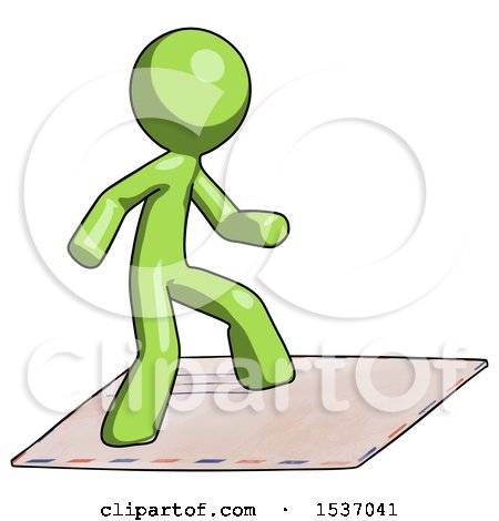 Green Design Mascot Man on Postage Envelope Surfing by Leo Blanchette