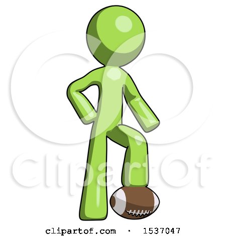 Green Design Mascot Man Standing with Foot on Football by Leo Blanchette