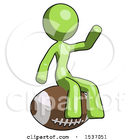 Green Design Mascot Woman Sitting on Giant Football by Leo Blanchette
