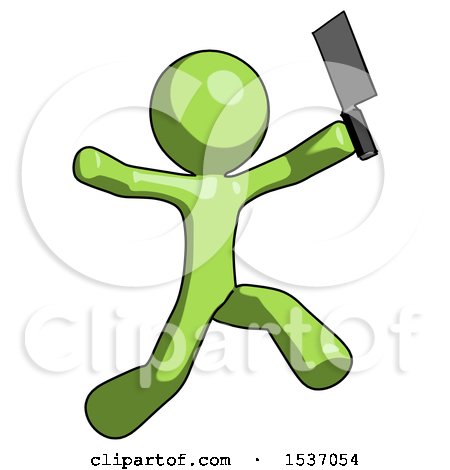 Green Design Mascot Man Psycho Running with Meat Cleaver by Leo Blanchette
