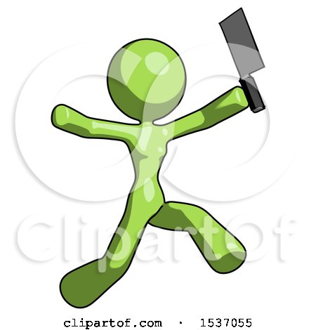 Green Design Mascot Woman Psycho Running with Meat Cleaver by Leo Blanchette