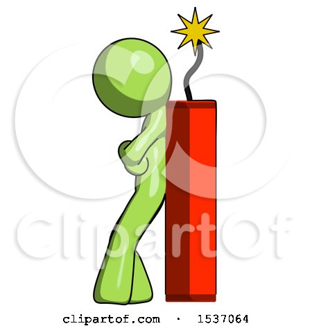 Green Design Mascot Man Leaning Against Dynimate, Large Stick Ready to Blow by Leo Blanchette