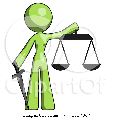 Green Design Mascot Woman Justice Concept with Scales and Sword, Justicia Derived by Leo Blanchette