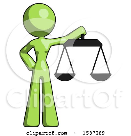 Green Design Mascot Woman Holding Scales of Justice by Leo Blanchette