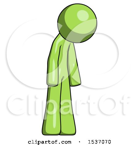 Green Design Mascot Man Depressed with Head down Turned Right by Leo Blanchette