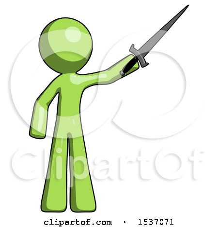 Green Design Mascot Man Holding Sword in the Air Victoriously by Leo Blanchette