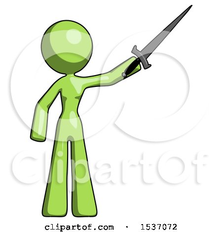 Green Design Mascot Woman Holding Sword in the Air Victoriously by Leo Blanchette