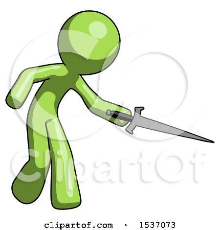 Green Design Mascot Man Sword Pose Stabbing or Jabbing by Leo Blanchette