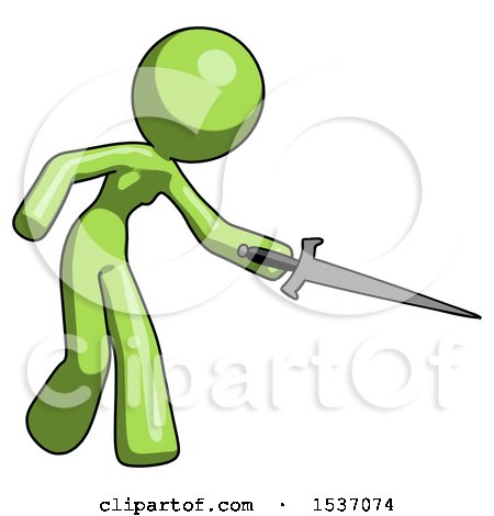 Green Design Mascot Woman Sword Pose Stabbing or Jabbing by Leo Blanchette