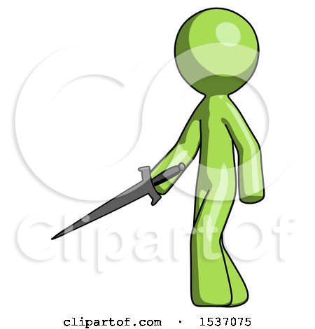 Green Design Mascot Man with Sword Walking Confidently by Leo Blanchette