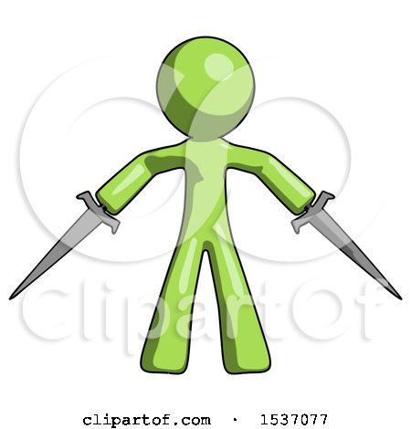 Green Design Mascot Man Two Sword Defense Pose by Leo Blanchette