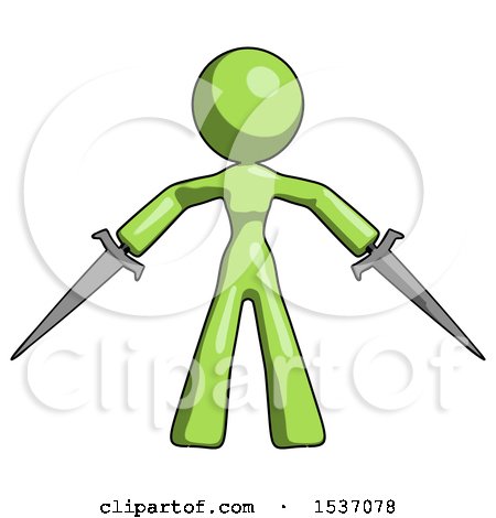 Green Design Mascot Woman Two Sword Defense Pose by Leo Blanchette