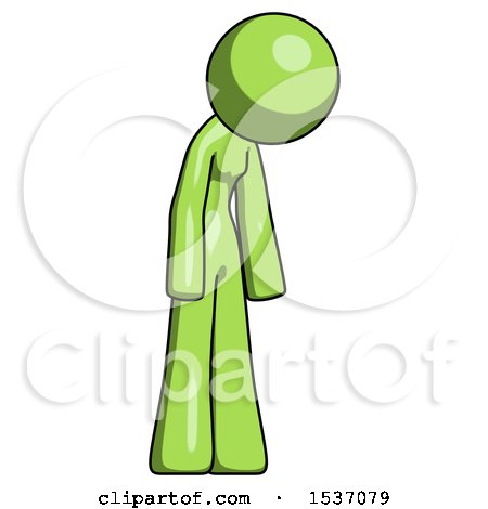 Green Design Mascot Woman Depressed with Head down Turned Right by Leo Blanchette