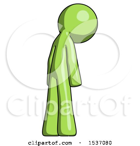 Green Design Mascot Man Depressed with Head Down, Back to Viewer, Right by Leo Blanchette