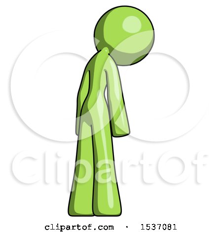 Green Design Mascot Woman Depressed with Head Down, Back to Viewer, Right by Leo Blanchette