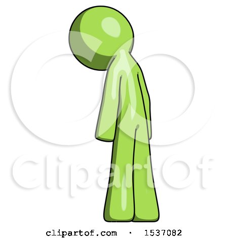 Green Design Mascot Man Depressed with Head Down, Back to Viewer, Left by Leo Blanchette